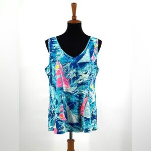 Lilly Pulitzer Gigi Sailboat Top in Sparkling Blue Hey Bay Bay Print Size L